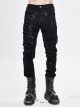 Gothic Style Solid Color Twill Front Center Asymmetrical Cross Tie Decoration Black Distressed Slim Pants