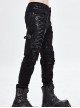 Gothic Style Solid Color Twill Front Center Asymmetrical Cross Tie Decoration Black Distressed Slim Pants