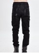 Gothic Style Solid Color Twill Front Center Asymmetrical Cross Tie Decoration Black Distressed Slim Pants