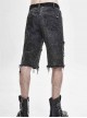 Punk Style Distressed Twill Ripped Denim Fabric Metal Rivets In The Middle Of The Front And Eyelet Decoration Gray Raw Edge Middle Pants