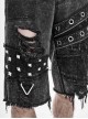 Punk Style Distressed Twill Ripped Denim Fabric Metal Rivets In The Middle Of The Front And Eyelet Decoration Gray Raw Edge Middle Pants