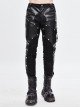 Punk Style Asymmetric Twill Glued Patchwork Hand-Brushed Leather Fabric Side Accordion Pockets Decorated With Black Rivet Pants