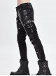 Punk Style Asymmetric Twill Glued Patchwork Hand-Brushed Leather Fabric Side Accordion Pockets Decorated With Black Rivet Pants