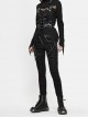 Punk Style Elastic Printed Woven Front Center Asymmetric Hole Metal Eyelets Cross Lace Up Black Slim Pants