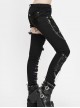 Punk Style Handsome Ripped Fabric Splicing Shiny Mesh With Detachable Metal Chain Decoration Black Asymmetric Slim Pants