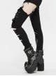 Punk Style Handsome Ripped Fabric Splicing Shiny Mesh With Detachable Metal Chain Decoration Black Asymmetric Slim Pants