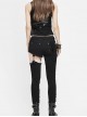 Punk Style Handsome Ripped Fabric Splicing Shiny Mesh With Detachable Metal Chain Decoration Black Asymmetric Slim Pants