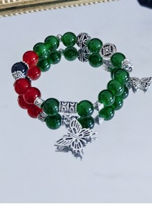 Bamboo Forest Panda Series Red Green Contrast Color Tibetan Style Lolita Colored Glass Strings Butterfly Bracelet