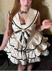 Summer White Navy Collar Bowknot Doll Kawaii Fashion Sexy Polka Dots Cake Tube Top Dress
