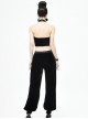 Gothic Style Stretch Velvet Fabric Slit In The Center Front Lace Trim Mesh Patchwork Black Appliqué Pants