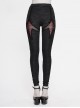 Gothic Style Tight Stretch Knit Fabric Front Center Cross Straps Decorated With Black Rivet Pattern Pants