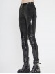 Punk Style Shiny Patent Leather Splicing Elastic Irregular Dark Pattern Knitted Fabric Front Zipper Rivet Decoration Black Bottoming Leather Pants