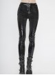 Punk Style Shiny Patent Leather Splicing Elastic Irregular Dark Pattern Knitted Fabric Front Zipper Rivet Decoration Black Bottoming Leather Pants