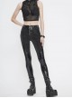 Punk Style Shiny Patent Leather Splicing Elastic Irregular Dark Pattern Knitted Fabric Front Zipper Rivet Decoration Black Bottoming Leather Pants