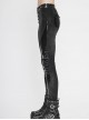 Punk Style Shiny Patent Leather Splicing Elastic Irregular Dark Pattern Knitted Fabric Front Zipper Rivet Decoration Black Bottoming Leather Pants