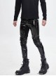 Punk Style Shiny Patent Leather Front Center Rivet Knee Pads With Mesh Layered Black Tight Leather Pants