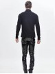 Punk Style Shiny Patent Leather Front Center Rivet Knee Pads With Mesh Layered Black Tight Leather Pants