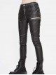 Punk Style Block Fabric Patchwork With Cross Rivet Zipper Decoration Gray Hand Rubbed Leather Pants