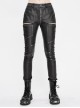 Punk Style Block Fabric Patchwork With Cross Rivet Zipper Decoration Gray Hand Rubbed Leather Pants