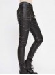 Punk Style Block Fabric Patchwork With Cross Rivet Zipper Decoration Gray Hand Rubbed Leather Pants