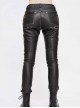 Punk Style Block Fabric Patchwork With Cross Rivet Zipper Decoration Gray Hand Rubbed Leather Pants