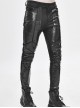 Punk Style Personalized Bright Leather Mecha Stitching Slim Stretch Fabric Black Printed Pants