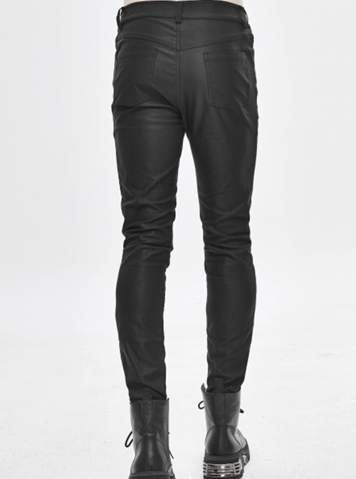 Punk Style Personalized Bright Leather Mecha Stitching Slim Stretch Fabric Black Printed Pants