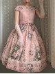 French Rose Series Sexy Big V-Neck Retro Flower Print Elegant Lace Classic Lolita Summer Sleeveless Dress