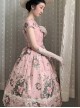 French Rose Series Sexy Big V-Neck Retro Flower Print Elegant Lace Classic Lolita Summer Sleeveless Dress