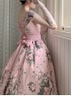 French Rose Series Sexy Big V-Neck Retro Flower Print Elegant Lace Classic Lolita Summer Sleeveless Dress