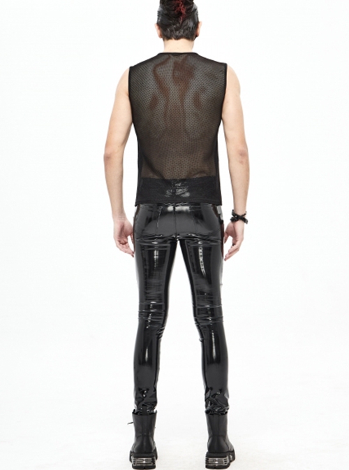 Punk Style Exaggerated Stretch Glazed Leather With Matte Printed Black Leather Pants