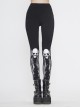 Punk Style Comfortable Stretch Knit Fabric Skull Print On The Front Center Black Skinny Pants