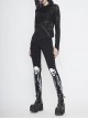 Punk Style Comfortable Stretch Knit Fabric Skull Print On The Front Center Black Skinny Pants