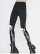 Punk Style Comfortable Stretch Knit Fabric Skull Print On The Front Center Black Skinny Pants