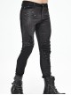 Punk Style Elastic Twill Stitching Contrast Color Rubber Knee Asymmetric Tie Rope Design Black Fake Two Piece Pants