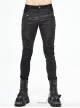 Punk Style Elastic Twill Stitching Contrast Color Rubber Knee Asymmetric Tie Rope Design Black Fake Two Piece Pants