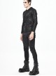 Punk Style Elastic Twill Stitching Contrast Color Rubber Knee Asymmetric Tie Rope Design Black Fake Two Piece Pants