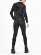 Punk Style Elastic Twill Stitching Contrast Color Rubber Knee Asymmetric Tie Rope Design Black Fake Two Piece Pants