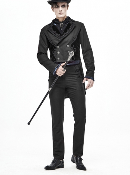 Gothic Style Simple Twill Suit Fabric Side Lace Webbing Front Center Zipper Decoration Black Daily Slim Pants