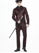 Gothic Style Simple Twill Suit Fabric Side Lace Webbing Front Center Zipper Decoration Brown Daily Slim Pants