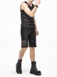 Punk Style Elastic Twill Side Stitching Mesh D Type Rivet Men's Black Daily Shorts