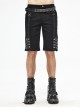 Punk Style Elastic Twill Side Stitching Mesh D Type Rivet Men's Black Daily Shorts