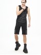 Punk Style Elastic Twill Side Stitching Mesh D Type Rivet Men's Black Daily Shorts