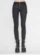 Punk Style Twill Mechanical Circuit Print Fabric Side Buckle Decoration Black Everyday Skinny Pants