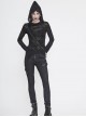 Punk Style Twill Mechanical Circuit Print Fabric Side Buckle Decoration Black Everyday Skinny Pants