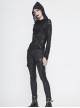 Punk Style Twill Mechanical Circuit Print Fabric Side Buckle Decoration Black Everyday Skinny Pants