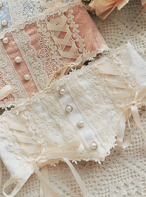 Morning Ode Series Gorgeous Palace Style Classic Lolita Fishbone Ribbon Bowknot Pearl Lace Waistband