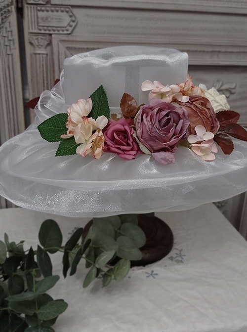 French Rose Series Elegant Pastoral Style Gorgeous Vintage Handmade Floral Yarn Bowler Hat