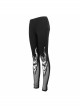 Gothic Style Mesh Patchwork Stretch Knit Calf Devil Horn Print Pattern Decoration Black Daily Leggings