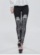 Gothic Style Simple Stretch Knit Fabric White Lace Lace Up Printed Pattern On The Legs Black Daily Leggings